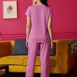 clovia Women's Cotton Printed Top & Basic Pajama Set image 4