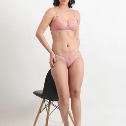 sgc sweden Women's Lingerie Set | Lace Fabric Lightly Padded Non Wire Push-Up Bridal Bra Panty Lingerie Set image 2