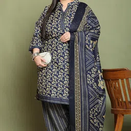 rajnandini Navy Blue Cotton Blend Printed Plus Size Ready to Wear Patiala Salwar Suit (Readymade-JOPLVSRW5171X-P) image 4