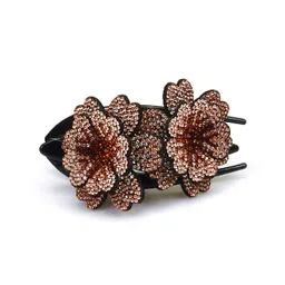 syga Women Rhinestone Double Flower Hair Clip mall Flexible Clip Hair pin Medium Adult Top Clip Head Flower Hair Accessories image 1