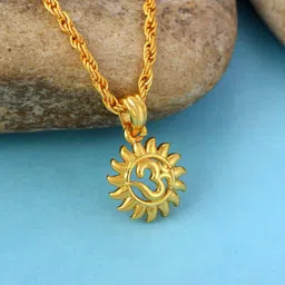 superstore18 Brass 24 KT Gold Plated Om Sun Pendant with Chain, 1 Gram (SST2425PCAN) image 2