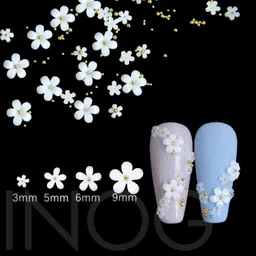 inog 3D Flower Nail Art Charms, 250pcs White Flowers Rhinestones Kit, Crystal Pearls Flat Design Acrylic Studs Manicures Accessories for Women Girls image 5