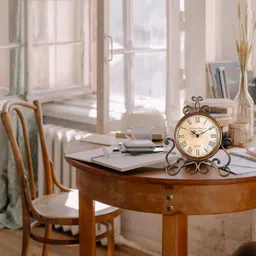 Vintage of world Table Clock Antique Style 10 In Dial 6 In Antique Colour Desk Clock Art Unique For Home Office Decor Iron Metal Analog Glass (Antique),Brown image 5