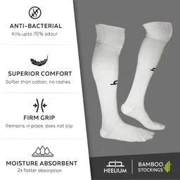 HEELIUM Bamboo Football Knee Length Socks For Men & Women|Odour Free, Superior Grip & Cushioned Base|3X Softer Than Cotton Stockings, White image 3
