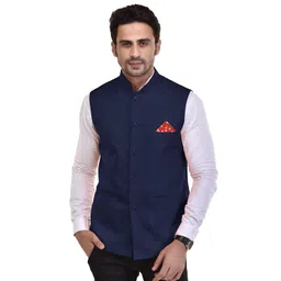 eliq Men's Solid Waistcoat (S-36, NAVY) image 1