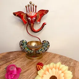 Malik Designs Metal Tealight Candle Holder – Elegant Diya Candle Holder with Ganesha Design for Home Décor, Festive & Gift Items – Perfect for Home Decoration & Ambience image 3