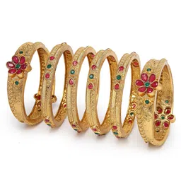 sukkhi Traditional Gold Plated Red And Green Kada Bracelet Bangle Jewellery Set for Women & Girls image 1