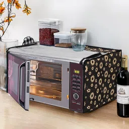 Glassiano Yellow Floral Printed Microwave Oven Cover for IFB 23 Litre Convection (23BC4, Black+Floral Design) image 1