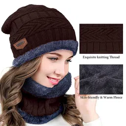 empoison Winter Hat, Scarf, Gloves Set Beanie Woolen Skull Cap Touch Screen Gloves Circle Neck Warmer for Women image 5