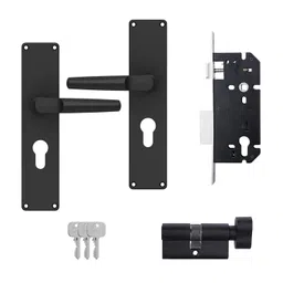 godrej locking solutions and systems Godrej Mortise Lock I Handle Set 1CK EM01 I Matt Black Finish I 6-Lever Lock I 3 Keys I Double Throw I Left/Right Handed Door Operation I Mortise Lock with Latch for Home | 5 Years Warrenty image 1
