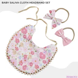 BEMBIKA Baby Feeding Bib and Bow Fabric Tableware, Washable Lightweight and Ideal for Feeding Baby & Toddlers-(Floral Light Pink) image 2