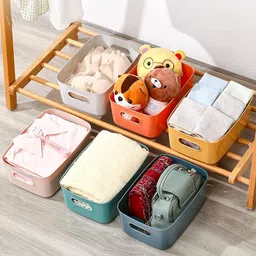 wolpin 3 Pieces Plastic Storage Basket Multipurpose Colorful for Kitchen & Home Organiser Box for Wardrobe, Fruits Vegetables, Toys, Stationary items (30.3 x 20 x 12 cm) image 4