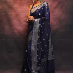 avantika fashion Women's Kanjivaram Soft Pure Silk Banarasi Sarees With Blouse Piece, Blue image 3