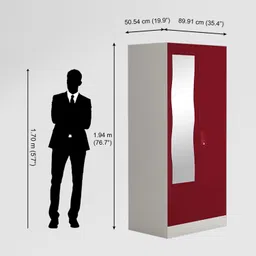 GODREJ INTERIO Almirah Slimline 2-Door Steel Almirah, Cupboard for Clothes (Textured Caremine Red), 1-Year Warranty, 1 Locker, 4 Shelves and Curvilinear Mirror image 2