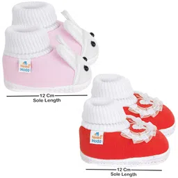 neska moda Set Of 2 Pair Unisex Baby Booties for 6 to 12 Months (Red,Pink) image 2