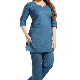 fabme Women's Cotton Printed Straight Night Suit Set of Top & Pyjama, Relaxed wear, Night wear Dress, Straight Fit Kurta Pant image 1
