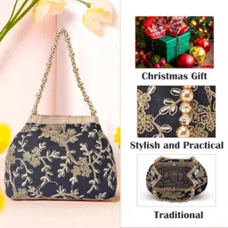 kuber industries Potli Bags for Ladies & Girls | Women Shagun Pouches for Festive Seasons | Batwa Bag Bridal Purse | Moti & Embroidery- Black image 5