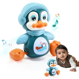 Kidology Crawling Penguin Baby Toy with LED Lights | Interactive Musical Kids Toy for Early Learning & Entertainment | Perfect Christmas and Birthday Gift for Toddlers & Infants (Blue) image 1