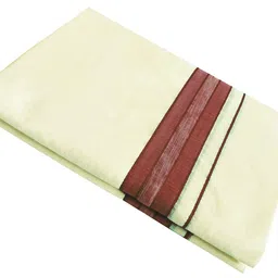 yettalan YETTALANMens Fancy Border 100% Cotton Cream Dhoti 4.00 Meters Double Mundu/Vesti image 1