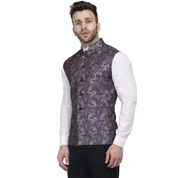 veera paridhaan Banarasi Jacquard Print Blue Nehru Jacket image 2