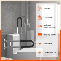 Bathla Assist+ Grip Wall Mounted Flip-up Aluminum Grab Bar | Non-Slip Bathroom Safety Handle with Soft Grip | Easy Installation, Rust-Resistant | for The Elderly, Disabled & Pregnant Women image 4