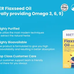 BBETTER Flaxseed Oil Softgels | Omega 3 6 9 Vegetarian Capsules for a Healthy Heart & Brain | 1000mg Flaxseed Oil capsules | No Fish Oil Used | 60 Capsules image 4