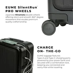 eume Cabin Pro Luggage Trolley for Travel 57cm, Cabin Bag | Trolley Bag Small for Luggage| with Laptop Sleeve | 100% Polycarbonate (PC) 8 SilentRun Hinomoto Wheels, Charcoal Black image 5