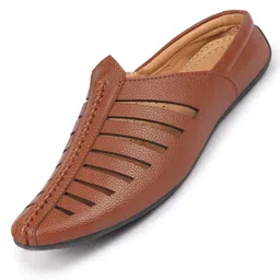 fausto FAUSTOMen's Laser Cut Back Open Evening Party Ethnic Mules Slip On Shoes image 1