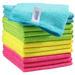 showstopper HOMEXCEL Microfiber Cleaning Cloth,12 Pack Cleaning Rag,Cleaning Towels With 4 Color Assorted,11.5"X11.5"(Parrot Green/Sky Blue/Yellow/Pink) image 1
