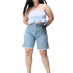 miss chase a+ Women's Regular High Rise Regular Stretchable Denim Shorts image 1