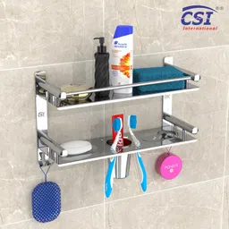 CSI INTERNATIONAL Stainless Steel Multi-use Rack/Bathroom Shelf/Kitchen Shelf/Bathroom Rod/Bathroom Accessories Stainless Steel Wall Shelf image 3