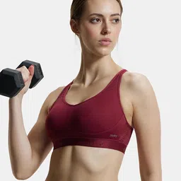 jockey AP21 Women's Wirefree Padded Tactel Nylon Elastane Stretch Full Coverage Optional Cross Back Styling Sports Bra with Stay Dry Treatment image 5