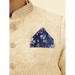 manyavar Men's Blue Satin Printed Pocket Square (1pc) image 2