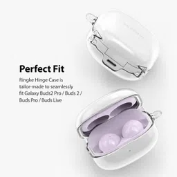 Ringke Hinge Case Designed for Samsung Galaxy Buds FE (2023) / Buds 2 Pro (2022) / Buds 2 (2021) / Buds Pro (2021) / Buds Live (2020) Case Cover Hard Poly Carbonate Accessory with Carabiner - Clear image 3