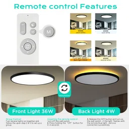 roomratv Remote Control Recessed Mount Light,2000K Night Light Feature 18" 36W Led Ceiling Light with Full Cct Brightness Adjustable for Kitchen,Office,Nursery Room image 3