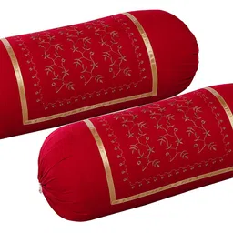 Rj Products Cotton Bale Embroidery Bolsters Covers Pack of 2 Piece (Maroon) image 2