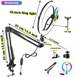 BROLAVIYA Overhead Video Mobile Stand with RGB Color 10inch Ring Light, Metal Arm,1/4" Male Adaptor for Camera,Gopro,Mobile Bracket for Video,Desktop,Bedroom, Office image 4