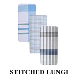 blue leaf " STITCHED LUNGIES // CLOSED LUNGIES Cotton Lungies For Men (Assorted Checks 2.25 Meter // Pack of 3) image 2