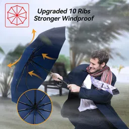 keepcart Windproof Compact Stick Umbrella for Rain, Ladies Auto Open Close Strong Wind Proof Rain Proof with 10 Ribs Bone Travel Folding Umbrella collapsible for Men image 2