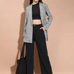 tokyo talkies Women's Straight Fit Wide Leg Trousers | Stretchable Trousers | Casual Trousers| Mid-Rise image 2