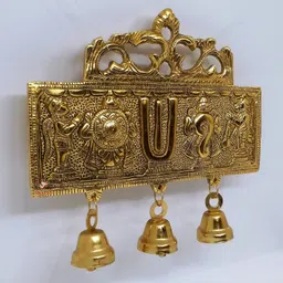 RED DRAGON Metal Vishnu Sanku Chakra Namam With Garuda And Hanuman Door Hanging Bells, Tirupati Balaji Symbol Shankh Tilak For Home & Office Showpiece Figurines, Fantasy, 18 Cm, 3 Gold image 4