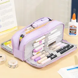 SGMVK Pencil Case Large Pencil Cases for Girls Boys Big Capacity Pencil Pouch with 3 Compartments School Stationary Kids College Students Office Aesthetic Pencil Pouch Teenage Adults (Purple) image 3