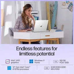 HP 15s, 12th Gen Intel Core i3-1215U Laptop(8GB DDR4, 512GB SSD), Anti Glare, Micro Edge, 15.6"/39.6cm, FHD,Win 11, Microsoft 365*, Natural Silver,1.69kg, Intel UHD Graphics, fy5011tu image 5