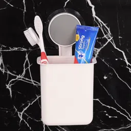 hylol Plastic Drill-Free Removable Wall Mounted Toothbrush Holder with Strong Self Adhesive Hook Sticker, Toothpaste Holder, Holder for Shaver, Razor & Make Up Brushes Kitchen & Dinning (1), White image 1