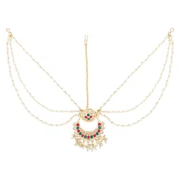 i jewels Gold Plated Traditional Floral Kundan Pearl Matha Patti For Women/Girls image 1