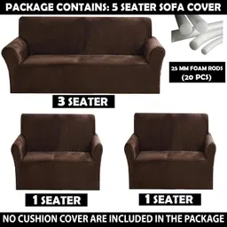 Gifts Island® Premium Velvet Sofa Cover 3 Seater and 2 Seater Fully Covered Universal 5 Seater Sofa Cover Non-Slip Sticky Elastic Stretchable Sofa Set Slipcover Protector for (3+1+1 Seater), Brown image 2
