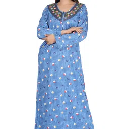 r rilo RILO Women's Printed Hosiery Cotton Full Sleeve Nighty Nightgown Maxi with Pocket image 1