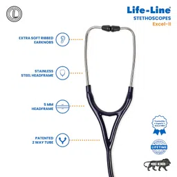 LIFE LINE Excel 2 Stethoscope (Dark Blue) | Stainless Steel Chest Piece | Stronger Headset | 2-way Tube | Suitable for Doctors, Nurses, Students | Stethoscope with Carry Case image 5