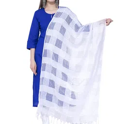 a r silk Women's Solid Cotton Regular Dupatta(SC-ARS0127,White) image 1