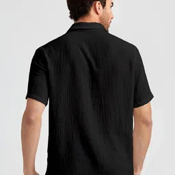 webric l Men's Solid Cotton Blend Shirt | Casual | Plain | Half Sleeve | Black Shirt | Summer-Regular Fit (Available in Plus Size) image 2